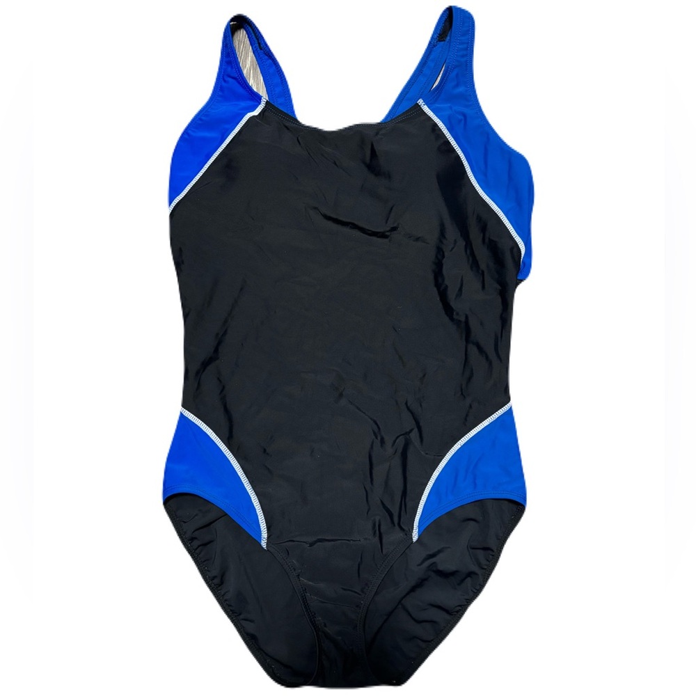 5/$25 Women’s Athletic One-Piece Swimsuit in Black and Royal Blue